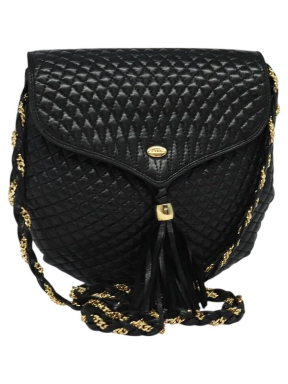 BALLY Chain Shoulder Bag Leather Black Gold